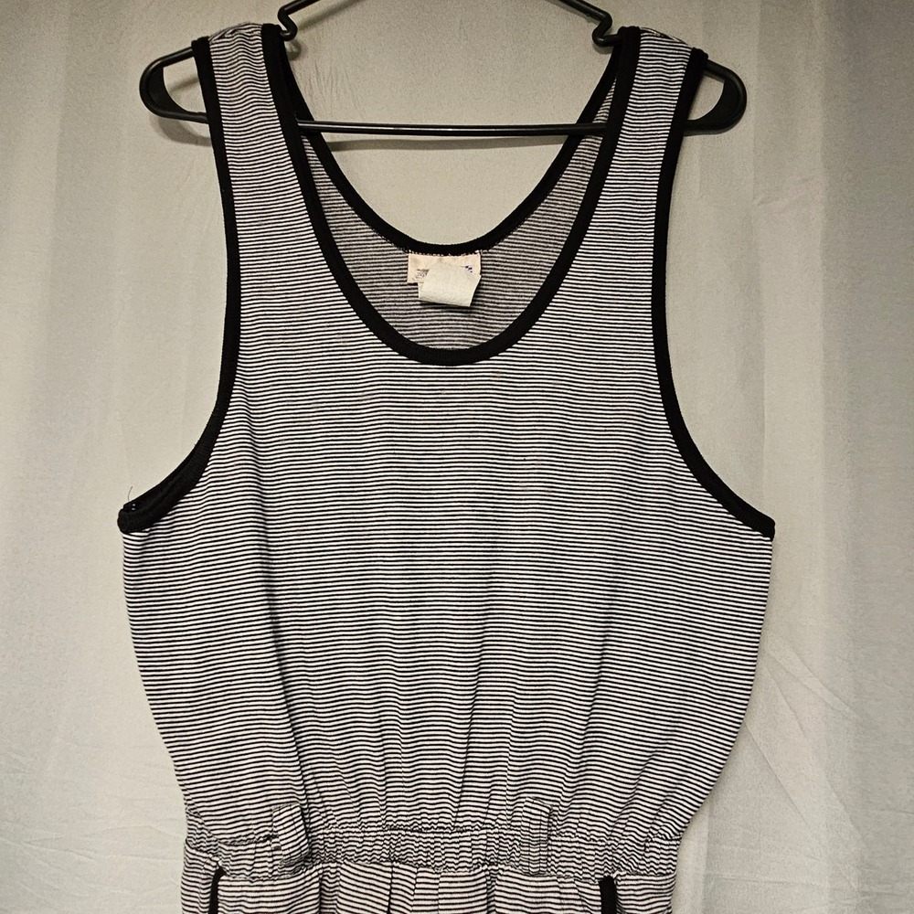 French Navy Jumpsuit Womens Medium Black White Stripe Vintage Sleeveless USA